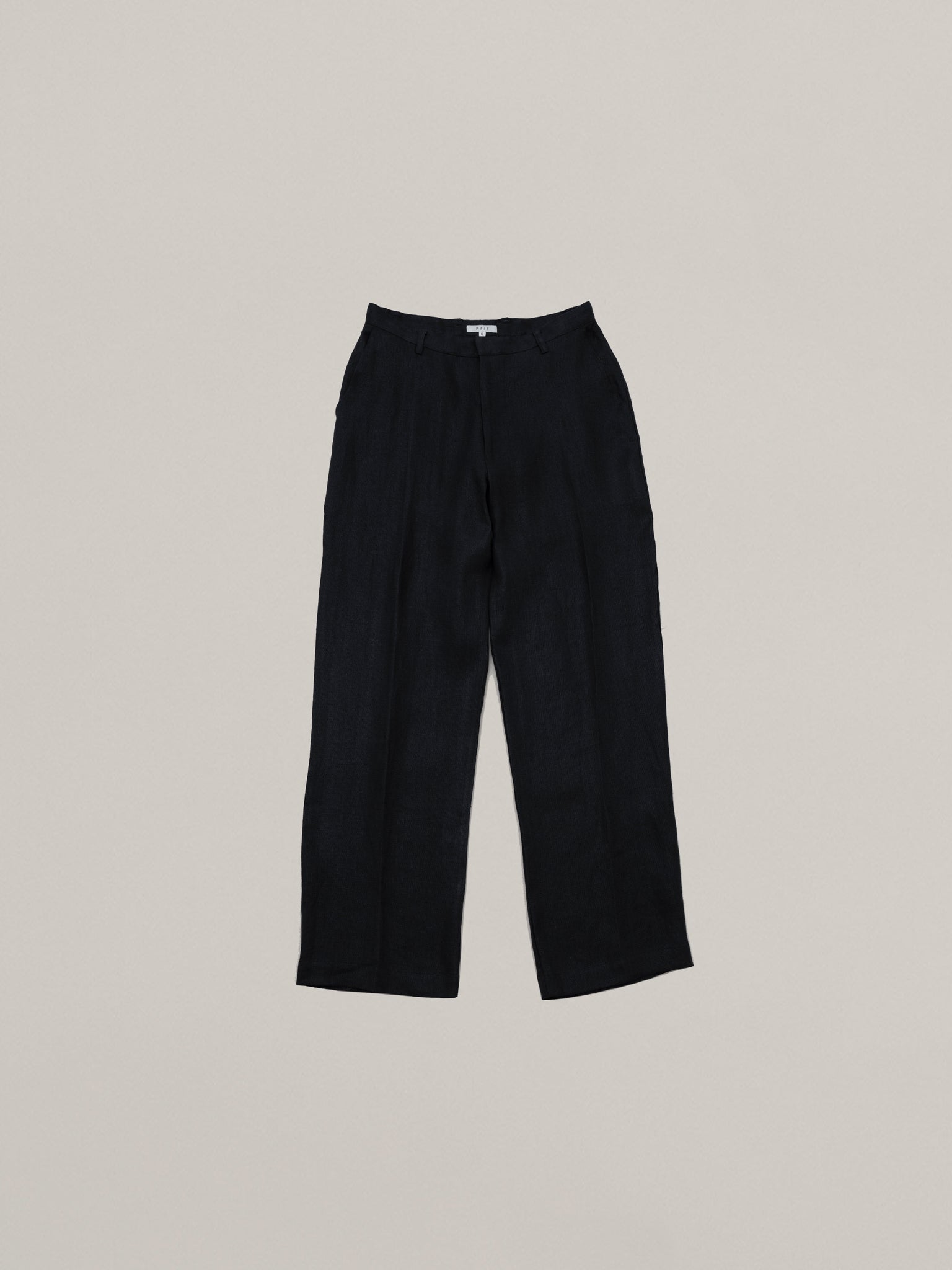 HEAVY LINEN NO-PLEAT SLACKS / navy