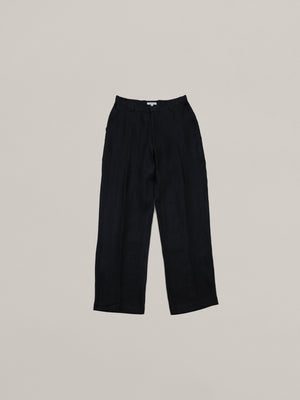 HEAVY LINEN NO-PLEAT SLACKS / navy