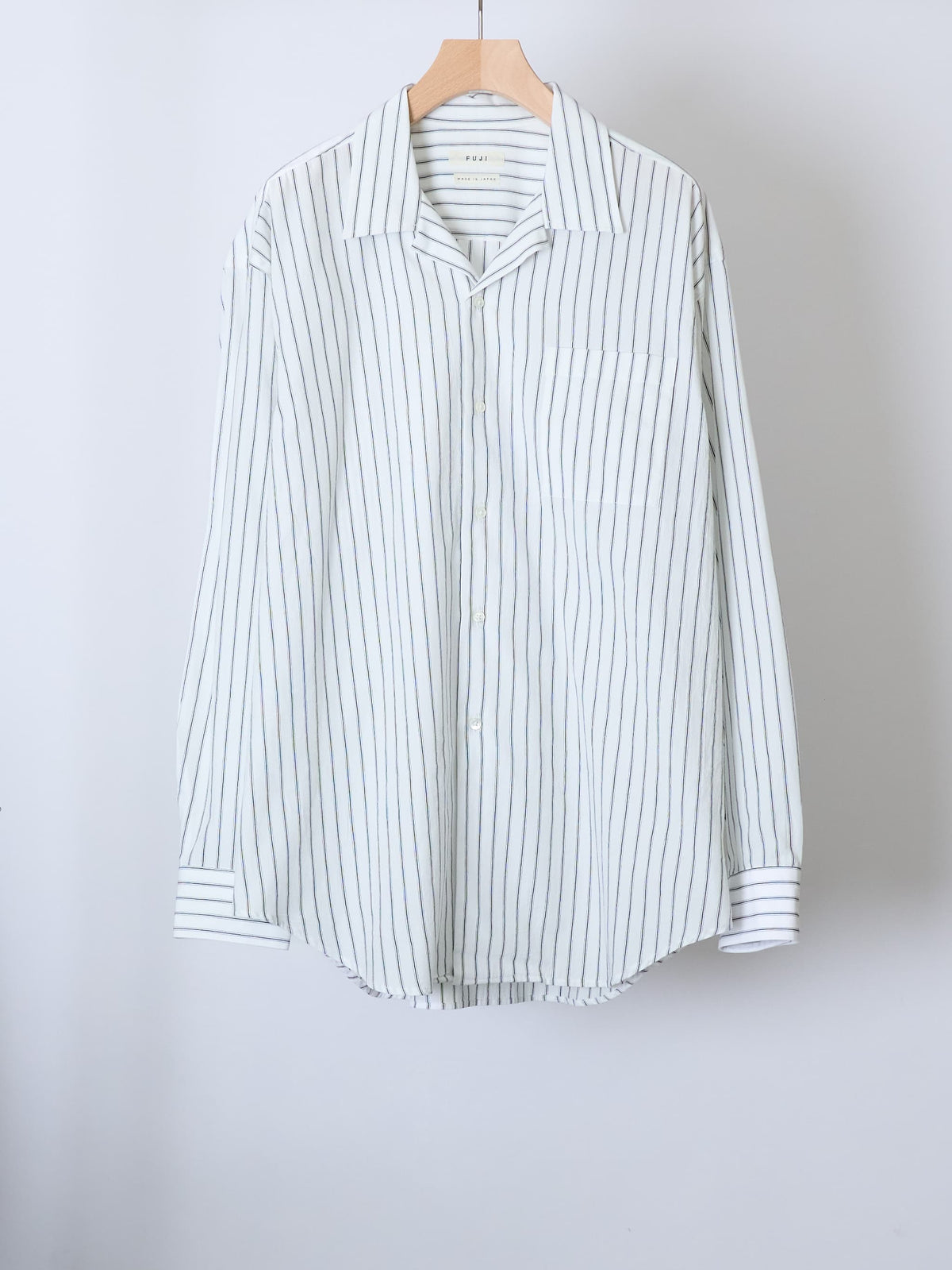 COTTON STRIPE OPEN COLLAR SHIRT